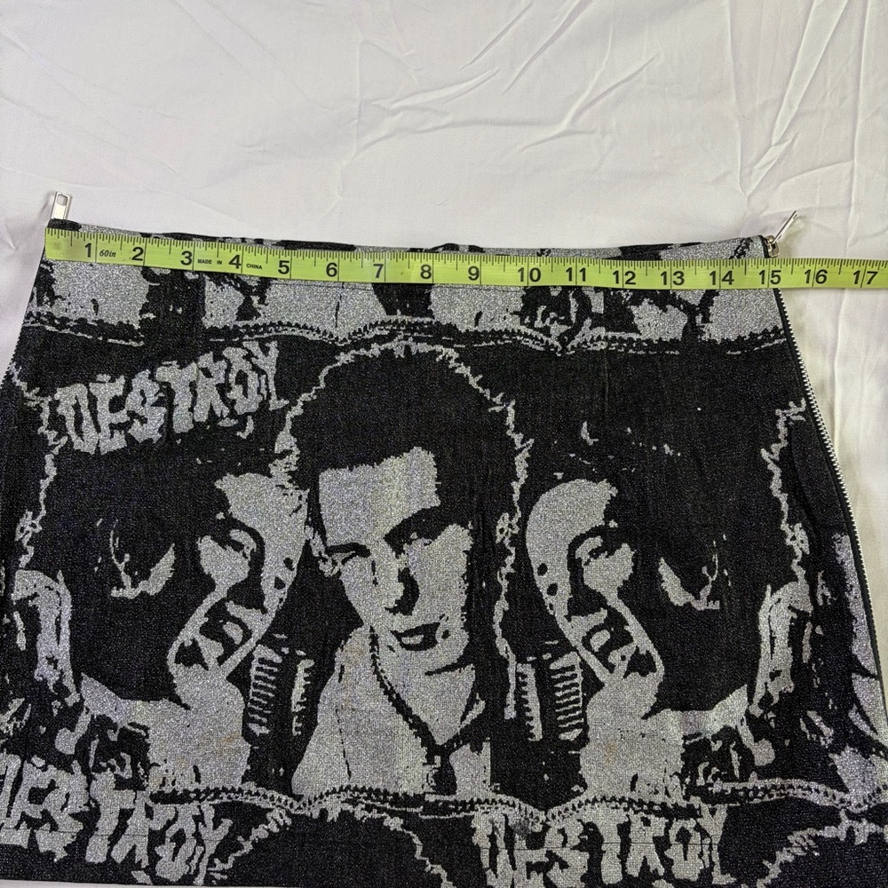 Mosquitohead vintage 90s Y2K mini glitter skirt made in USA graphic sz L black - Picture 11 of 14